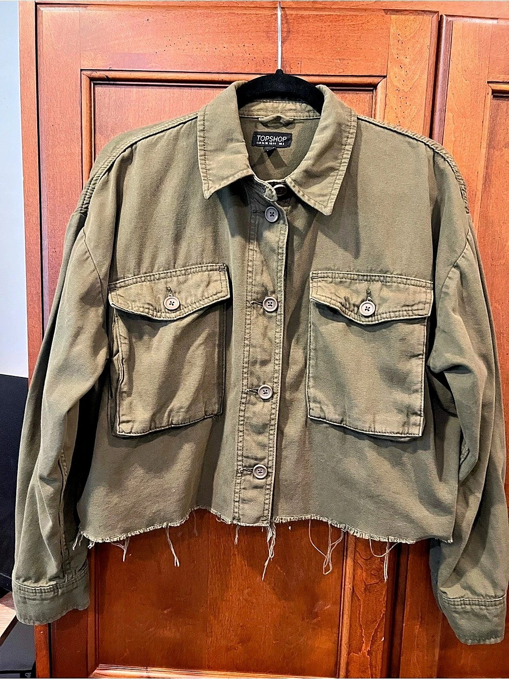 Topshop Cropped Utility Jacket Cotton Green Size Small